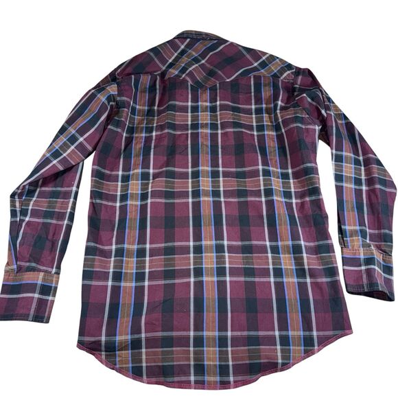 Wrangler‎ Pearl Snap Button Down Men's Long Sleeve Plaid Maroon Size 15.5 -33 - Picture 9 of 11